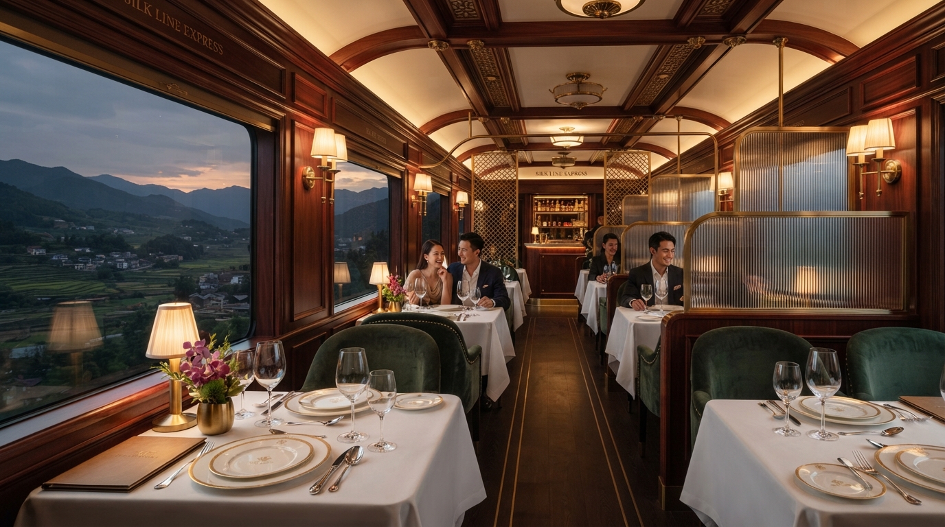 Silk Line Express, China — luxury train dining car